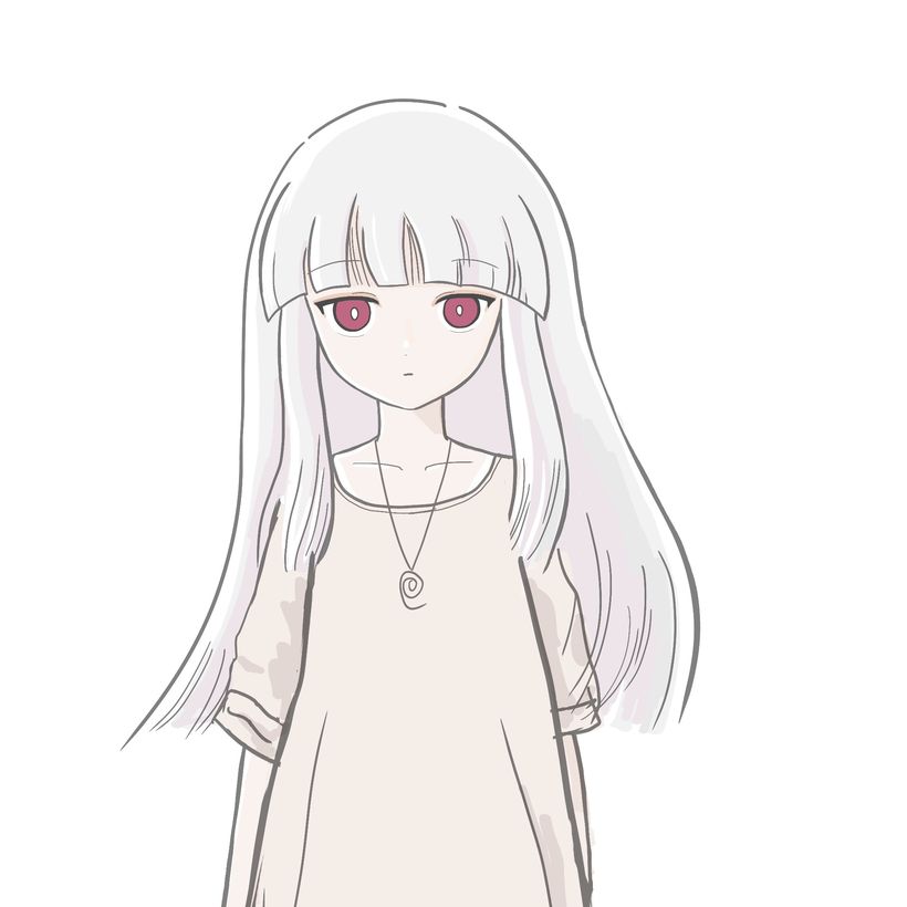 白い髪の少女の立ち姿